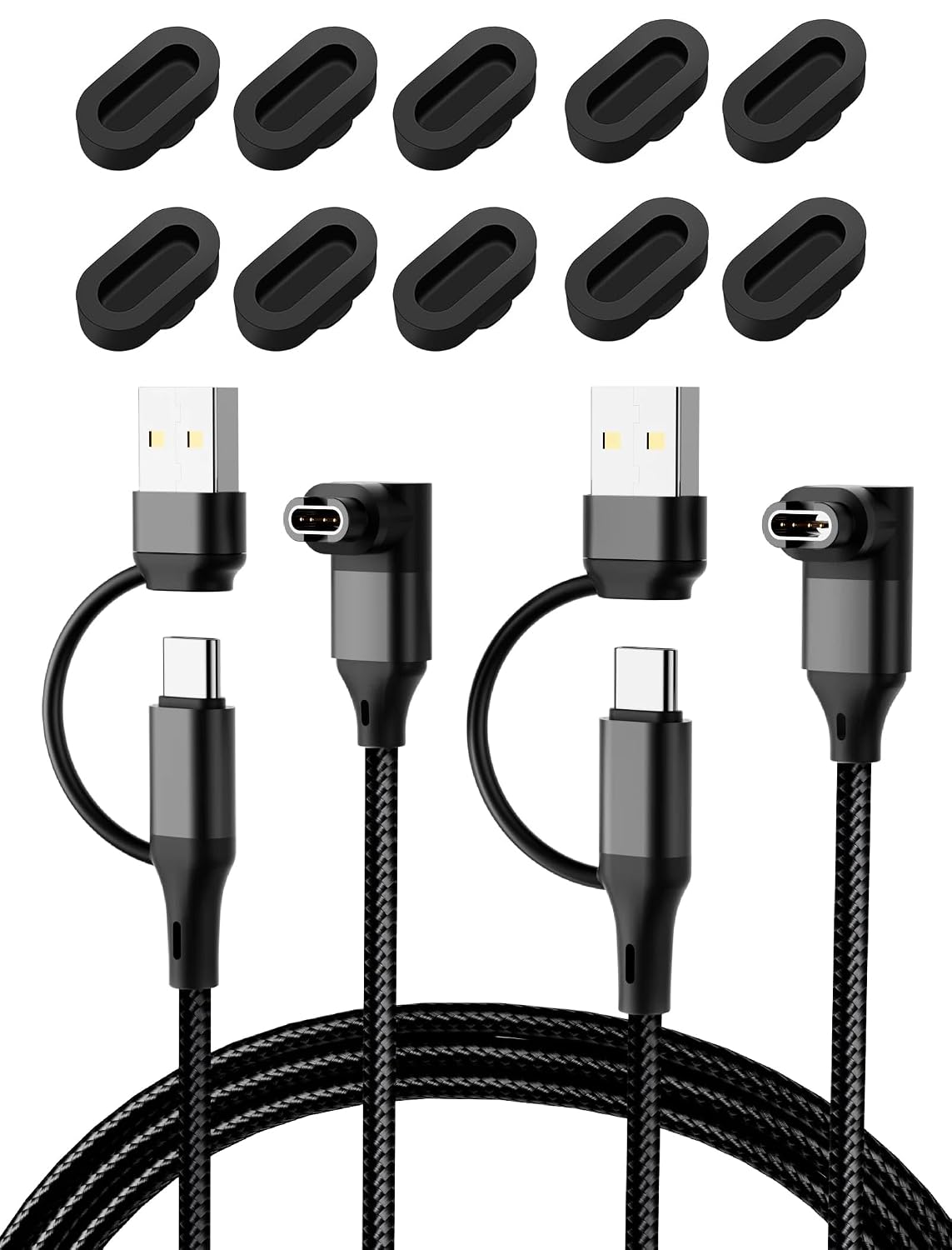 黒いウォッチ充電ケーブル2本とシリコン製防塵プラグ10個